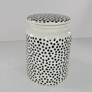 Thyme & Table Polka Dot Stoneware Jar With Lid Dishwasher Safe 5.5" Black & Whit